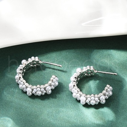 Flower Brass ABS Imitation Pearl Stud Earrings EJEW-M082-05P-1
