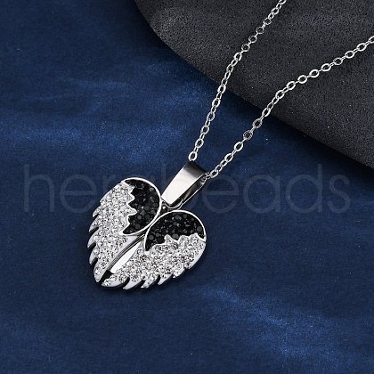 304 Stainless Steel Polymer Clay Rhinestones Wing Openable Pendant Necklaces for Women NJEW-Z065-14P-02-1