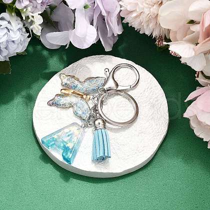26Pcs Transparent Epoxy Resin & Transparent Acrylic & Faux Suede Tassel Keychain KEYC-JKC01202-01-1
