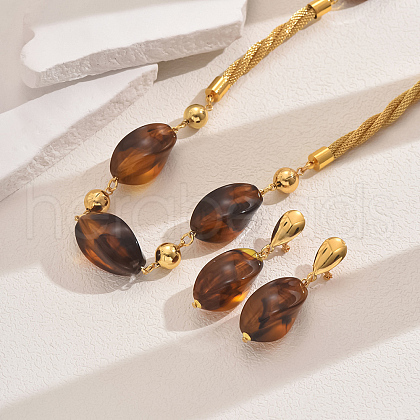 Elegant Vintage Casual Alloy Resin Stud Earrings & Necklaces Sets for Women BU8446-2-1