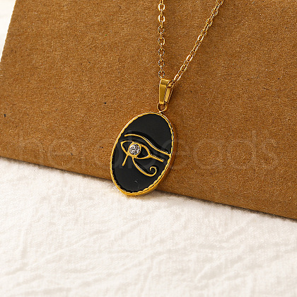 Vintage Real 18k Gold Plated Stainless Steel Black Enamel Pendant Necklaces for Women QI4661-3-1