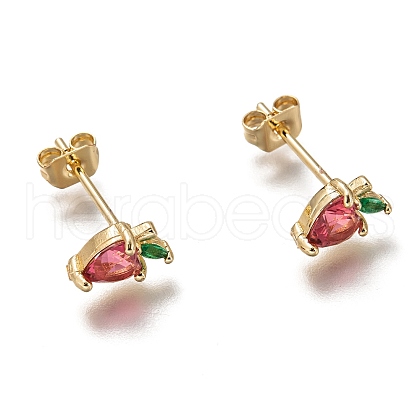 Brass Stud Earrings X-ZIRC-I051-05G-1