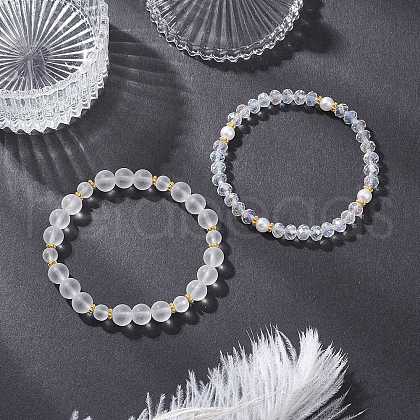 2Pcs 2 Styles Glass Beads Stretch Bracelets for Women BJEW-JB11866-1