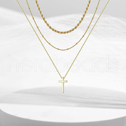 Fashionable Retro Alloy 3 Layered Cross Pendant Necklaces for Sweater Decoration FS-WG087D1-10-1
