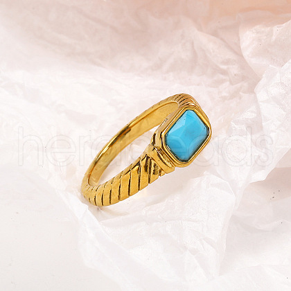 304 Stainless Steel Pave Synthetic Turquoise Finger Rings for Women FS-WGAA4E7-25-1