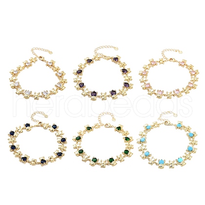 Rack Plating Brass Pave Cubic Zirconia Bear Link Chain Bracelets for Women BJEW-B109-02G-1