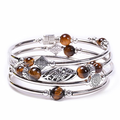 Bohemian Multi-Layered Natural Tiger Eye Wrap Bracelet Women's Jewelry MV3343-3-1