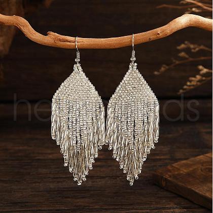 Bohemian Style Handmade Glass Seed Beads Tassel Dangle Earrings TX5514-1-1