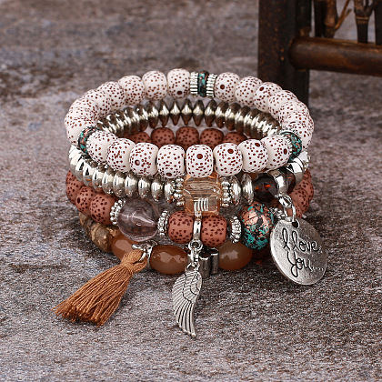 Boho Style Wood Beaded Stretch Bracelet Sets for Women WGE3C3B-52-1