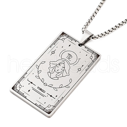 Non-Tarnish 201 Stainless Steel Rectangle with Constellation Pendant Necklaces NJEW-M223-02L-1
