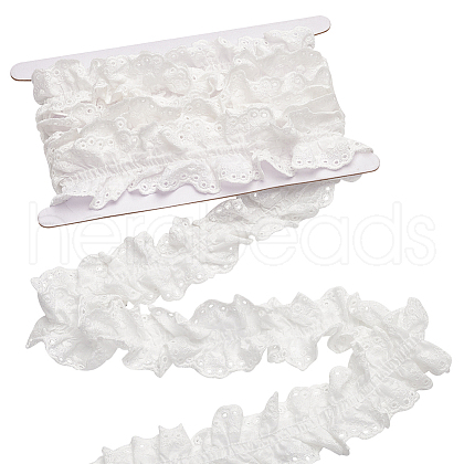 MAYJOYDIY US 3 Yards Cotton Flower Embroidery Pleated Lace Ribbon OCOR-MA0001-14B-1