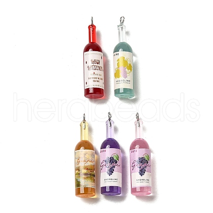 Transparent Resin Wine Bottle Pendants RESI-P030-01P-1