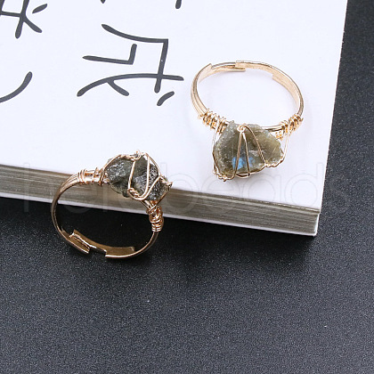 Nuggets Alloy Wire Wrapped Natural Labradorite Cuff Rings FS-WGA7830-13-1