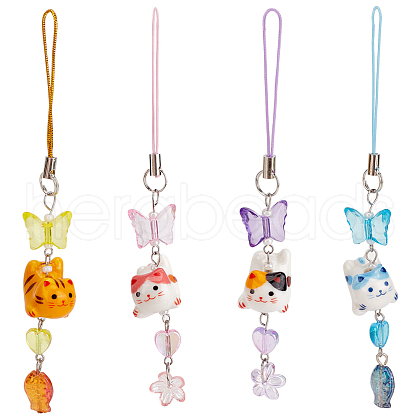 Glass & Porcelain & Acrylic Mobile Straps HJEW-DR00028-1