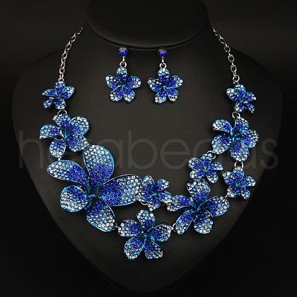 Flower Alloy Rhinestone Pendant Necklaces & Stud Dangle Earrings Sets FS-WGB2523-05-1