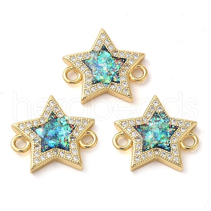 Rack Plating Brass Micro Pave Clear Cubic Zirconia Star Connector Charms KK-K385-097G-1