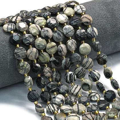 Natural Black Netstone Beads Strands G-C116-A147-01-1