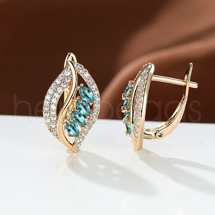 Leaf Brass Micro Pave Cubic Zirconia Hoop Earrings WG08CC9-12-1