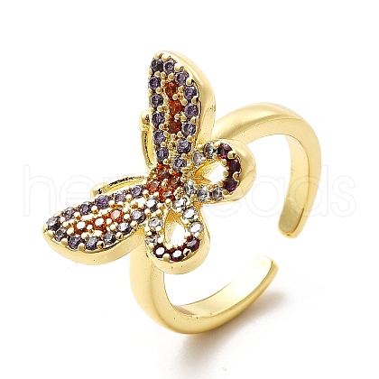 Cubic Zirconia Butterfly Open Cuff Ring KK-H439-48G-1