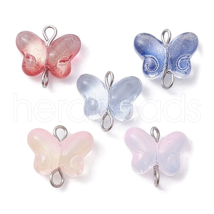 Transparent Baking Paint Glass Glitter Butterfly Connector Charms PALLOY-JF02341-20A-1