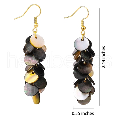 Natural Black Lip Shell Dangle Earrings X1-EJEW-JE04370-1
