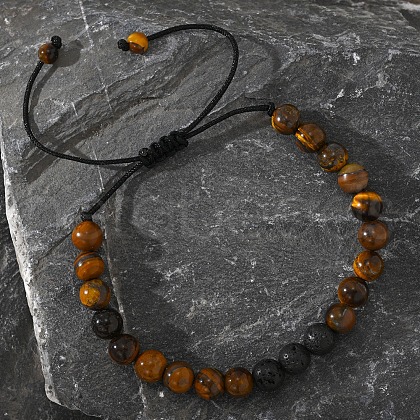 Retro Round Natural Tiger Eye Braided Bead Bracelets for Men BL1324-2-1