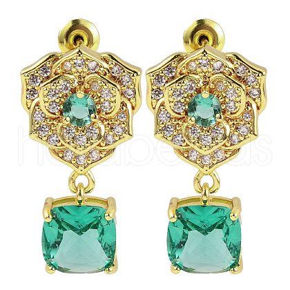 Rack Plating Brass Micro Pave Cubic Zirconia Dangle Stud Earrings EJEW-I304-12G-01-1