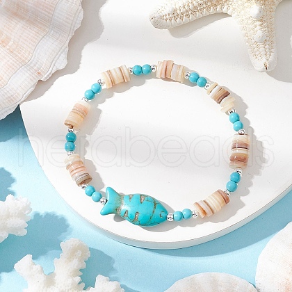 Natural Freshwater Shell Beaded Stretch Bracelets BJEW-JB11804-03-1