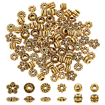 90Pcs 6 Styles Tibetan Style Alloy Spacer Beads TIBE-LP0001-01AG-1