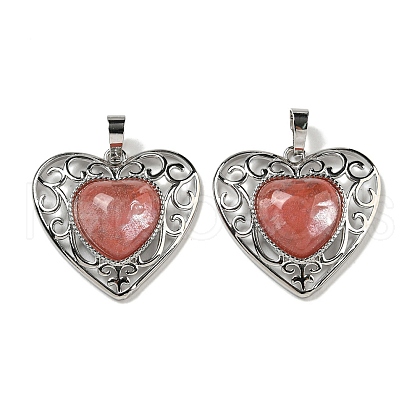 Cherry Quartz Glass Peach Love Heart Pendants G-G158-01W-1
