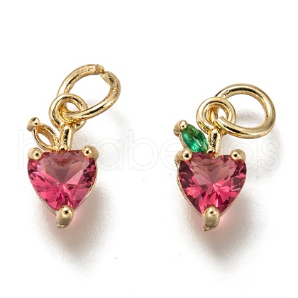 Brass Micro Pave Deep Pink Cubic Zirconia Charms ZIRC-I051-08G-1