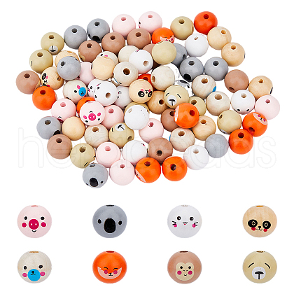 SUPERFINDINGS 80Pcs 8 Styles Cartoon Wood Large Hole Beads WOOD-FH0002-20-1