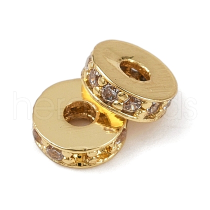 Flat Round Brass Micro Pave Clear Cubic Zirconia Beads KK-R224-13G-03-1