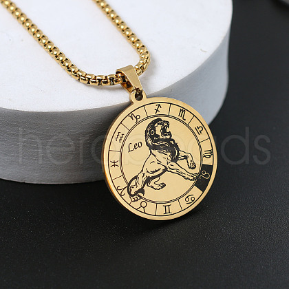 Flat Round with Constellation 201 Stainless Steel Pendant Necklaces WG10AD9-05-1