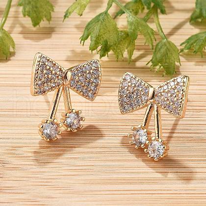 Brass Micro Pave Clear Cubic Zirconia Stud Earrings for Women EJEW-G428-26G-03-1