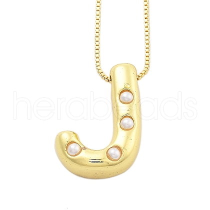 Brass & Plastic Pearl Letter Pendant Box Chain Necklaces for Women NJEW-U017-01G-10-1