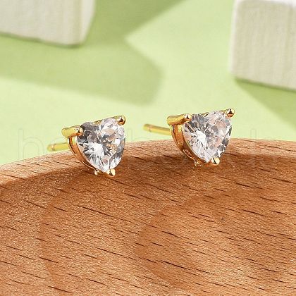 Heart Brass Pave Cubic Zirconia Stud Earrings for Women EJEW-G428-29B-02-1