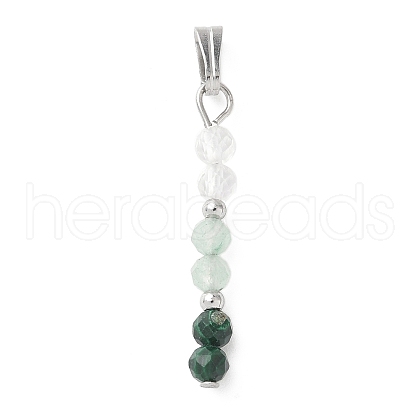 Faceted Round Natural Quartz Crystal & Green Aventurinee & Malachite Beaded Pendants PALLOY-JF03529-06-1