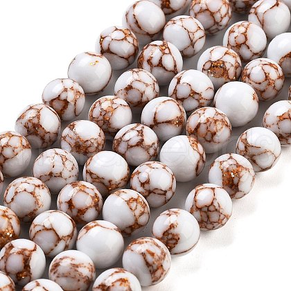 Synthetic Gold Line Turquoise Beads Strands G-H026-01E-01-1