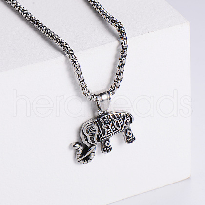 Retro Rock Punk Men's Elephant Stainless Steel Pendant Necklaces QH3291-1-1