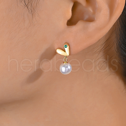 S925 Sterling Silver Imitation Pearl Heart Dangle Stud Earrings OQ4843-1-1