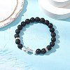 2Pcs Natural Lava Rock & Golden Sheen Obsidian Round Beads Stretch Bracelets BJEW-JB11807-4