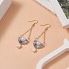 Natural Pearl & Glass Teardrop with Flower Dangle Earrings EJEW-TA00222-01-3