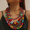 Bohemian Style Wood Beaded Multilayer Necklaces & Dangle Earrings Sets WG33684-01-1