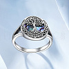 Flat Round with Tree of Life Pattern Brass with Natural Shell Finger Rings FS-WG27692-04-1