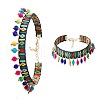Cloth Embroidery Band with Colorful Wool Pom Pom Ball Tassel Choker Necklaces for Women FS-WG50431-01-3