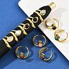 316 Stainless Steel with Natural Mixed Gemstone Cuff Rings RJEW-Z098-01G-06-1