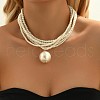 Plastic Imitation Pearl Round Ball Pendant Multi-Strand Beaded Necklaces FS-WG3508B-01-2