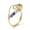 Natural Mixed Gemstone Braided Beaded Heart Open Cuff Ring RJEW-JR00549-4