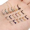 316L Surgical Stainless Steel Pave Cubic Zirconia Heart Square Flat Round L-Shaped Nose Rings FS-WGD0B52-01-2